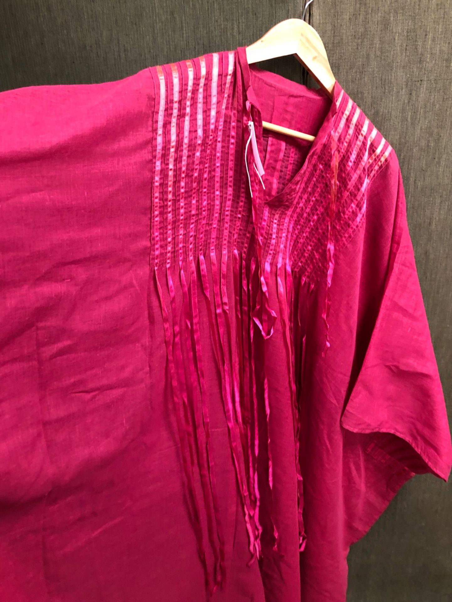 KAFTAN. FULL LENGTH PINK COTTON AND RIBBON KAFTAN, CIRCA 1970'S. - Image 3 of 5