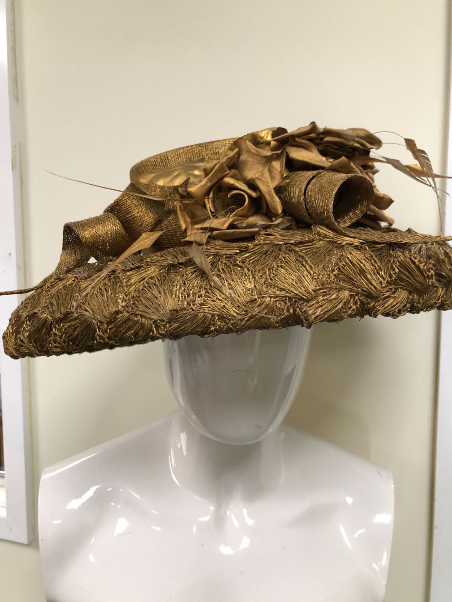 A PHILIP TRACY OF LONDON GOLD HAT, TOGETHER WITH A FREDERICK FOX LONDON COTTON WHITE HAT WITH NAVY - Image 2 of 15