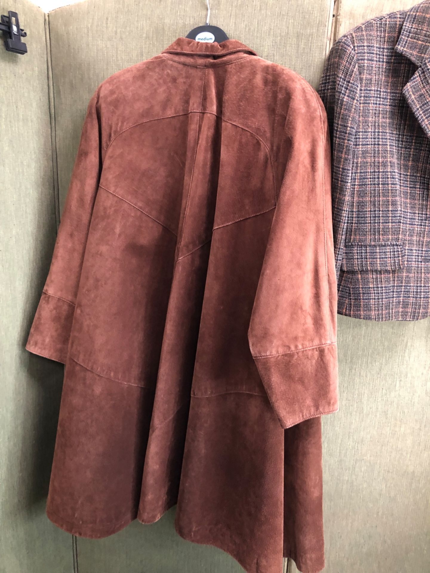 COATS: A LONG BROWN SUEDE COAT SIZE MED, TOGETHER WITH A SHORT PAUL COSTELLOE DRESSAGE TWEED - Image 11 of 11