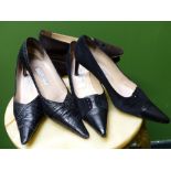 SHOES. THREE PAIR OF JOSEPH AZAGURY LONDON. SUEDE BROWN FLATS EUR SIZE 39. BLACK LEATHER AND SUEDE