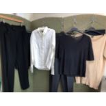 A GENNY BLACK WOOL SKIRT GB 34, A PAIR OF BLACK JOSEPH TROUSERS SIZE 42, A BLACK RENA LANGE T-SHIRT,