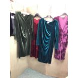 A BOTTLE GREEN VELVET MONSOON DRESS SIZE 12, TOGETHER WITH A JOE BROWNS LONG SLEEVE RED DRESS SIZE