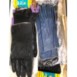 GLOVES. A BOX OF ASSORTED 40's,50's AND 60's LEATHER GLOVES NEW AND USED ALL LARGE SIZES 71/2 / 8