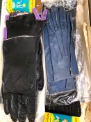 GLOVES. A BOX OF ASSORTED 40's,50's AND 60's LEATHER GLOVES NEW AND USED ALL LARGE SIZES 71/2 / 8