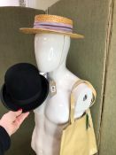 A GIRLS BOATER HAT "THE RIDGMONT", TOGETHER WITH A HEPSWORTH BOWLER HAT SIZE 71/8 AND A AS NEW