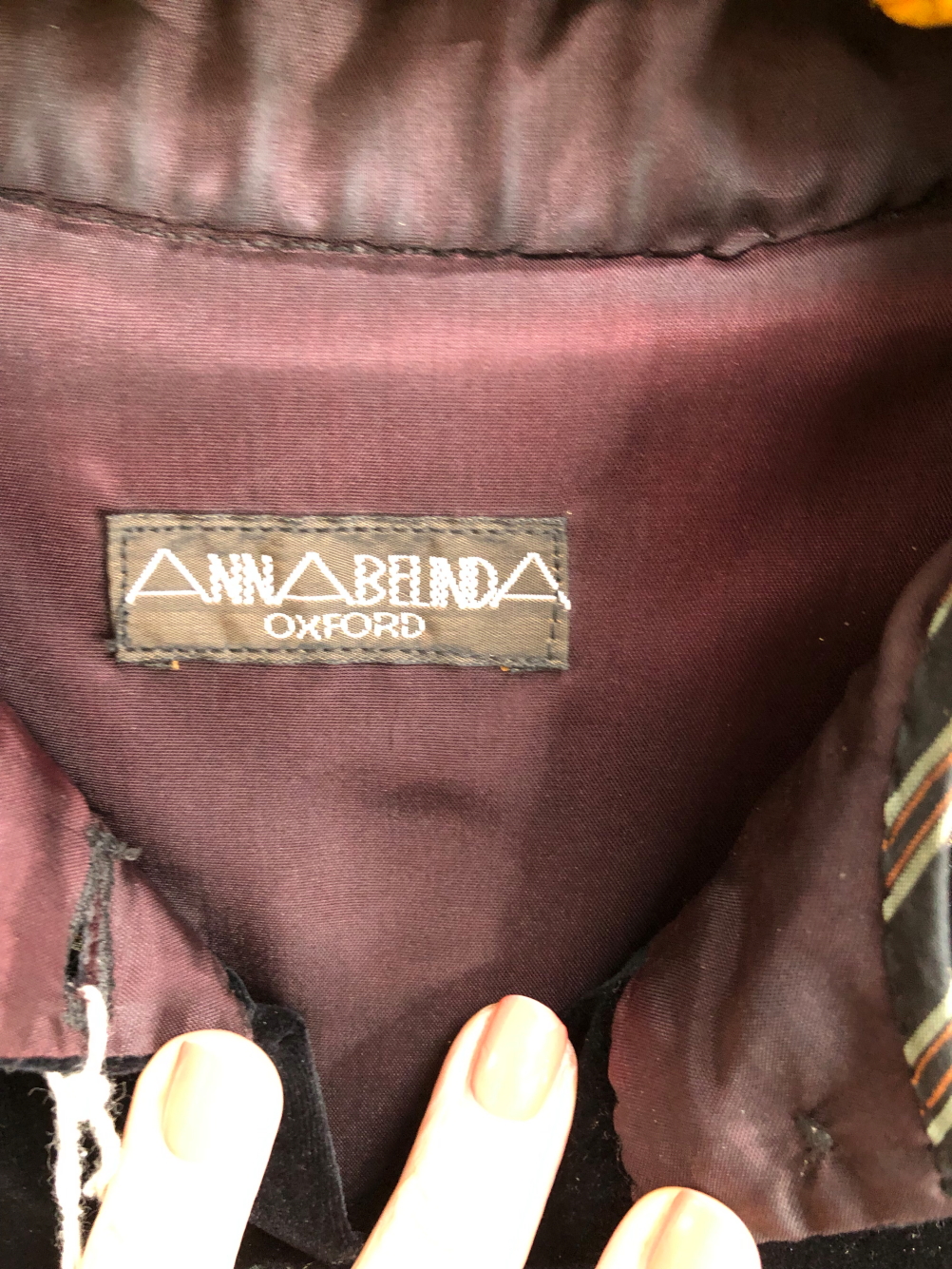 DRESS: ANNA BELINDA, BLACK VELVET, SLEEVE LENGTH 40cms, NECK TO HEM 117cms, ARMPIT TO ARMPIT 42cms. - Image 4 of 6