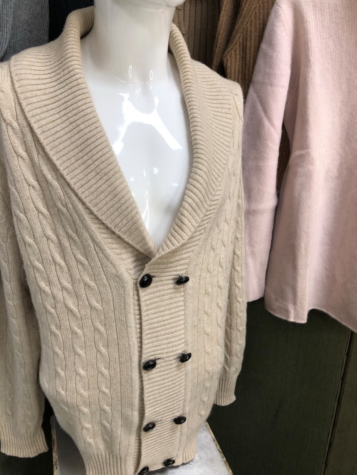 A JOHNSTONS CASHMERE 44" CABLE KNIT CARDIGAN, A KNITTED CARDIGAN WITH NECK TIE, A TSE CASHMERE - Image 2 of 16