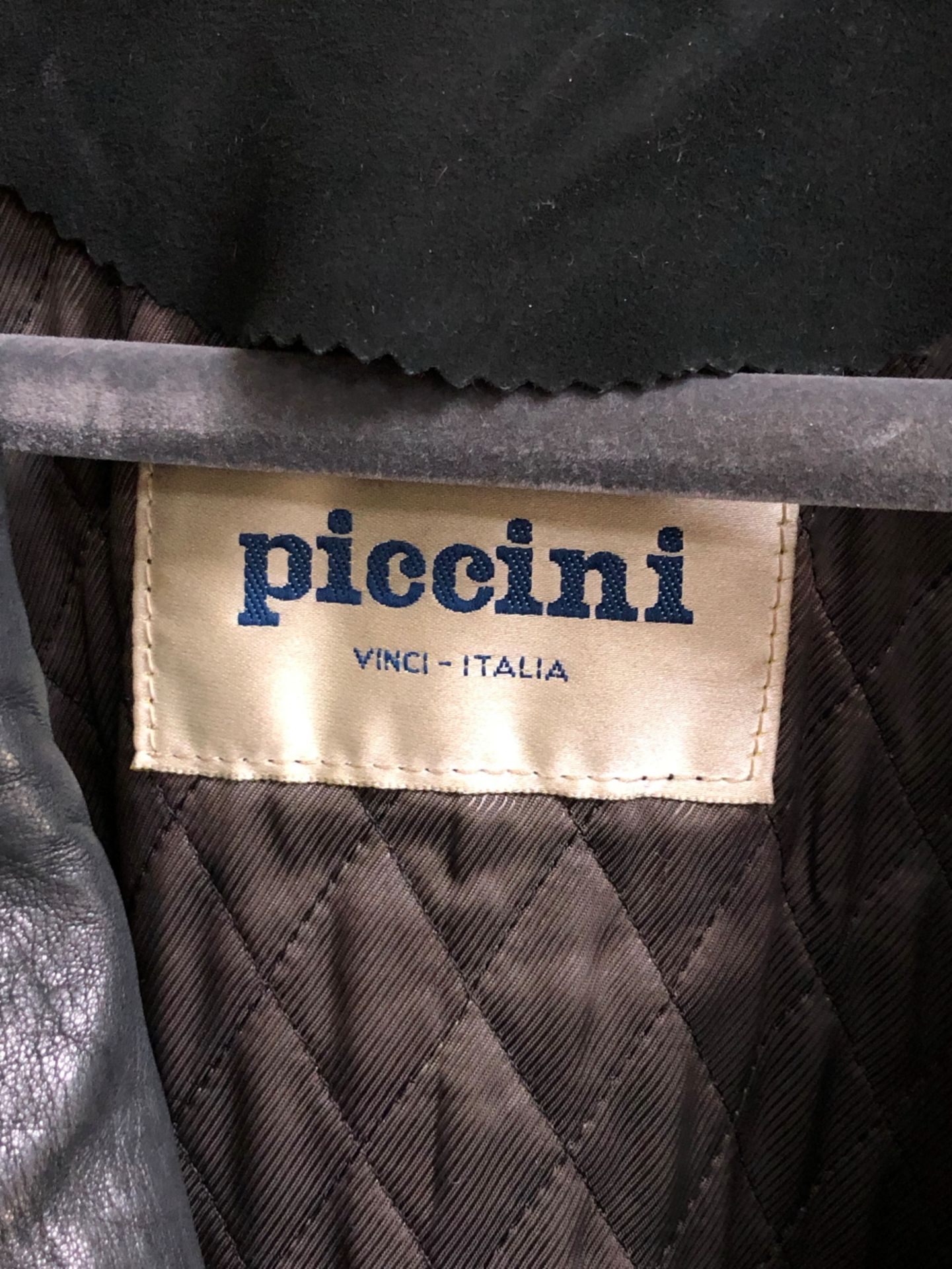 COATS: A PICCINI, VINCI-ITALIA LONG BLACK LEATHER TRENCH TYPE COAT WITH BELT TAG STATES SIZE 38, - Image 2 of 15