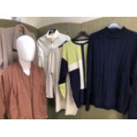 A CASHMERE AND LAMBS WOOL NAVY JUMPER, A SHIRIN CASHMERE SCOTTISH COLOUR BLOCK JUMPER, A ROLI