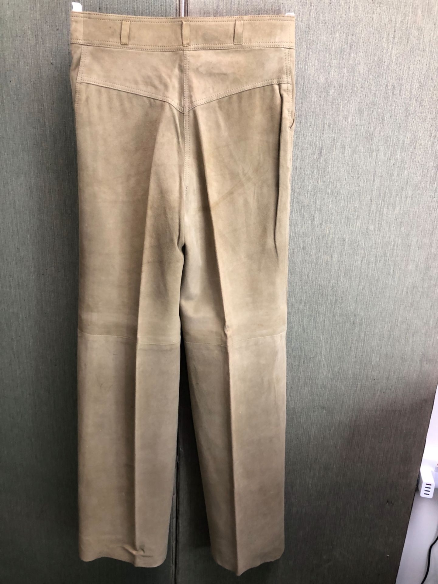 TWO PAIRS OF PATTI SEARLE PALE GREEN FLARED SUEDE TROUSERS ONE 38 INCH HE OTHER 34 INCH, TOGETHER - Image 26 of 26