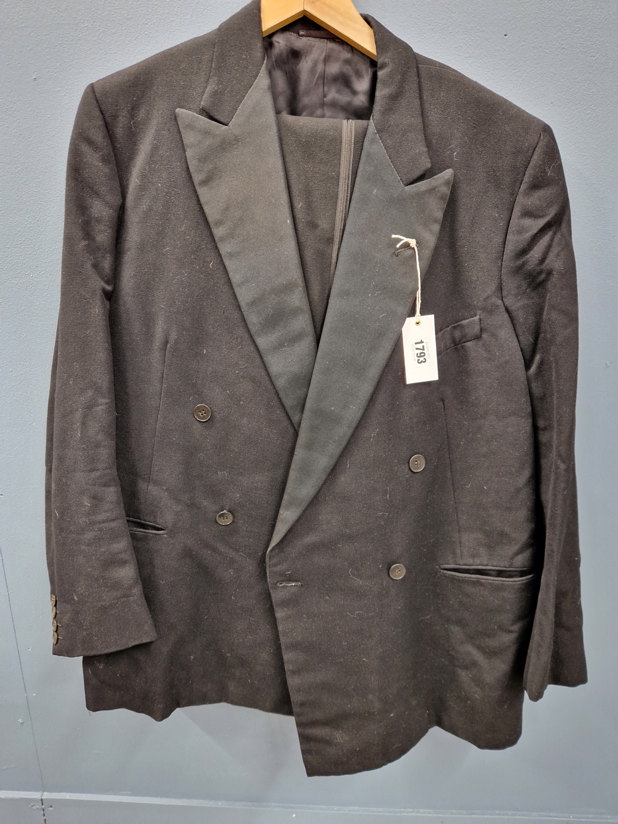 DINNER JACKET: DAKS, RETAILED BY BENTALLS, BLACK SILK TRIMMED, CHEST 38, TWO PAIRS OF TROUSERS,