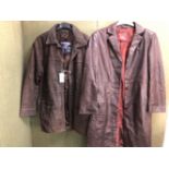 JACKET. A BROWN LEATHER JACKET, EXCLUSIVE LEATHER BY L.L DIRECT, SIZE STATED 12, PIT TO PIT 51cms,