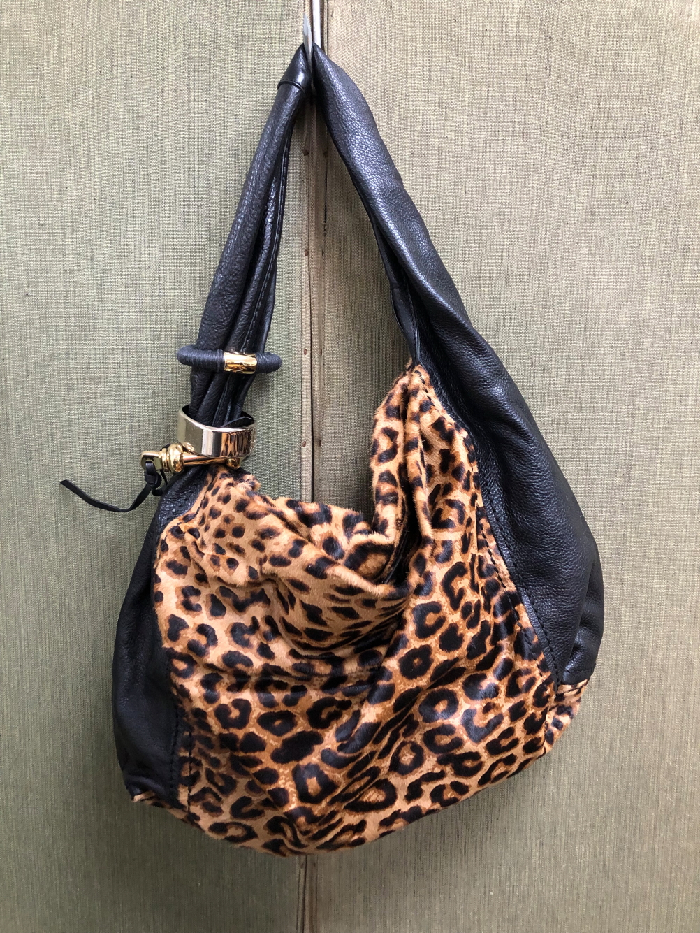 BAG. A JIMMY CHOO ANIMAL PRINT HANDBAG LENGTH 55cm