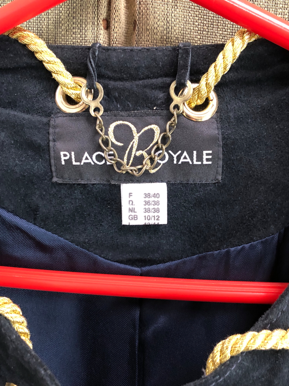 A DARK BLUE PLACE ROYALE SUEDE SHORT JACKET WITH GOLD STAR ROPE DETAIL GB 10/12 - Image 2 of 4
