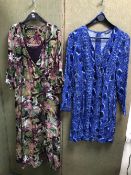 TWO M&S DRESSES, ONE GREEN FLORAL PRINT WITH CAMI UNDER DRESS SIZE UK 12, AND A SHORTER BLUE