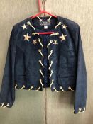 A DARK BLUE PLACE ROYALE SUEDE SHORT JACKET WITH GOLD STAR ROPE DETAIL GB 10/12