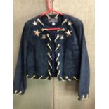 A DARK BLUE PLACE ROYALE SUEDE SHORT JACKET WITH GOLD STAR ROPE DETAIL GB 10/12