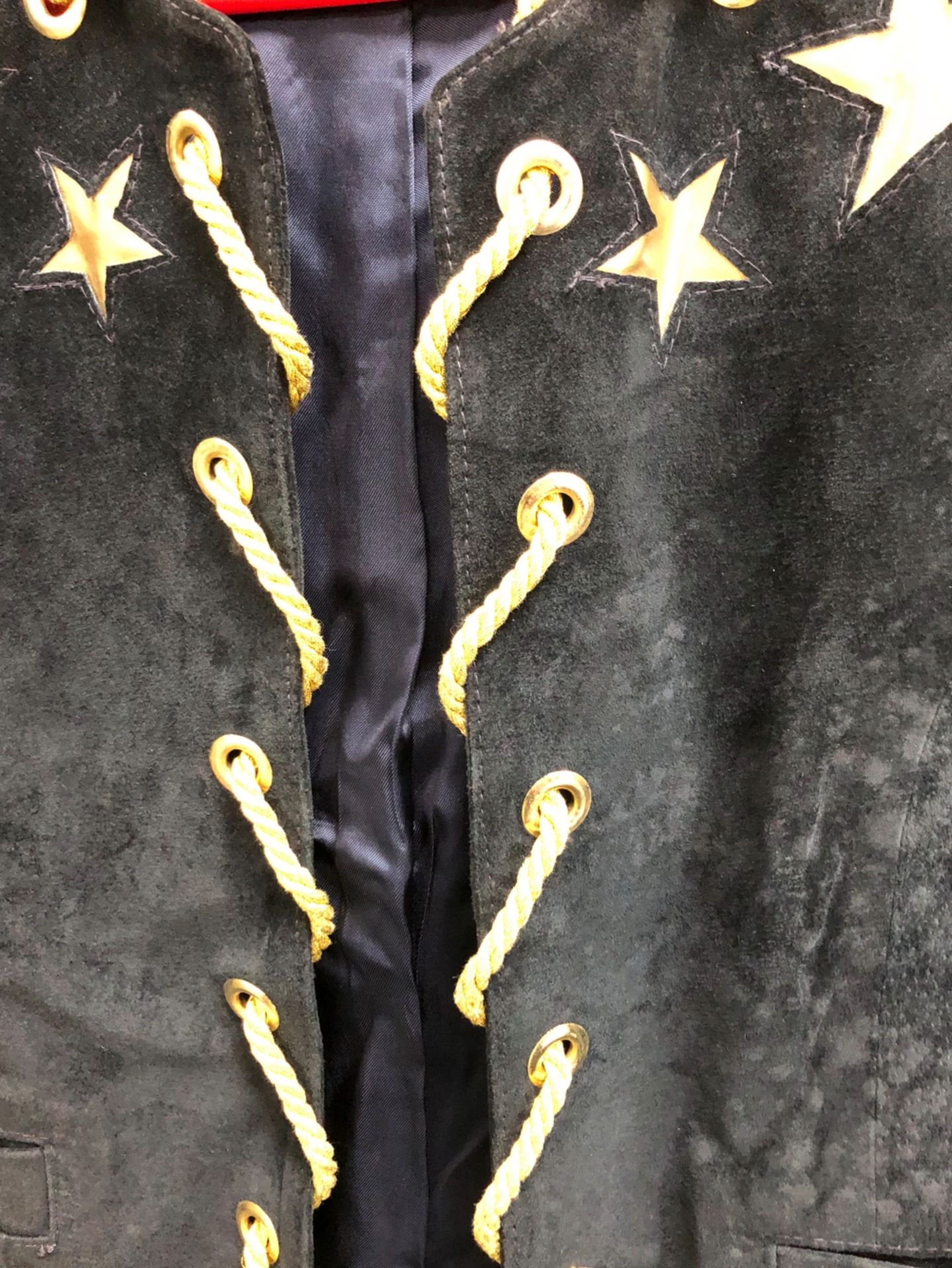 A DARK BLUE PLACE ROYALE SUEDE SHORT JACKET WITH GOLD STAR ROPE DETAIL GB 10/12 - Image 3 of 4