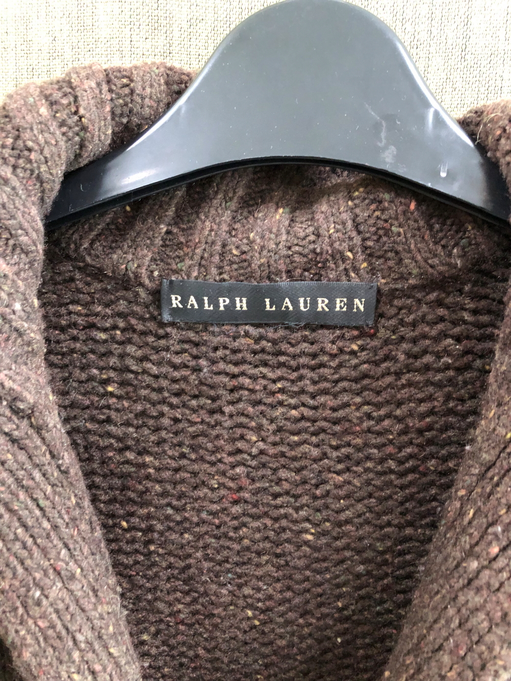 A BROWN RALPH LAUREN CASHMERE CARDIGAN WITH LEATHER ELBOW PADS, TOGETHER WITH BROWN RICH BITCH OF - Image 7 of 21