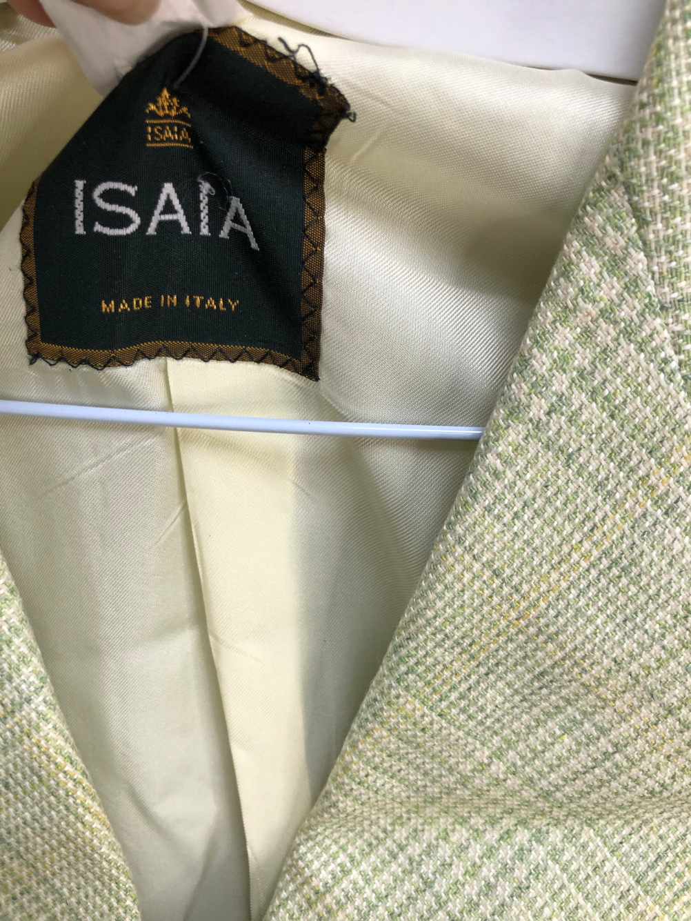 A ISAIA ITALIAN GREEN AND CREAM CHECKED BESPOKE MADE BLAZER SHOULDER TO CUFF 60 cm, SHOULDER TO - Image 6 of 8