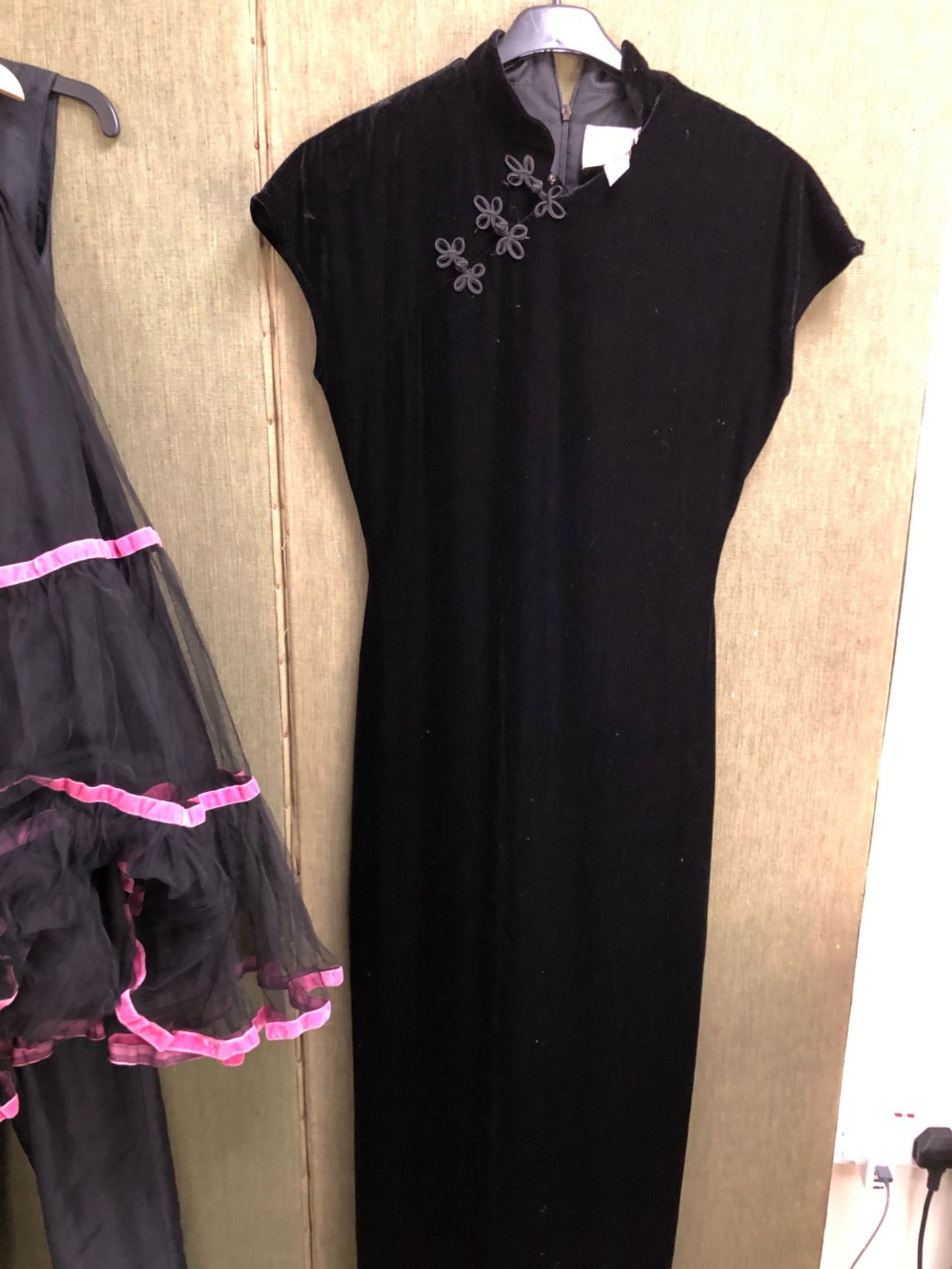 A JOSEPH RIBKOFF BLACK VELVET MIDI DRESS, UK SIZE 12, AND A BLACK SILK JUMP SUIT, PIT TO PIT - Image 2 of 9