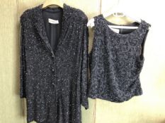 A ELLA SINGH BLACK SEQUIN JACKET SIZE 42 AND MATCHING VEST TOP SIZE 40