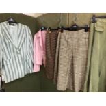 A DINO CALLANO LINEN STRIPPED JACKET SIZE 36, A NOUGAT LINK LINEN JACKET, TWO TWEED SKIRTS TO