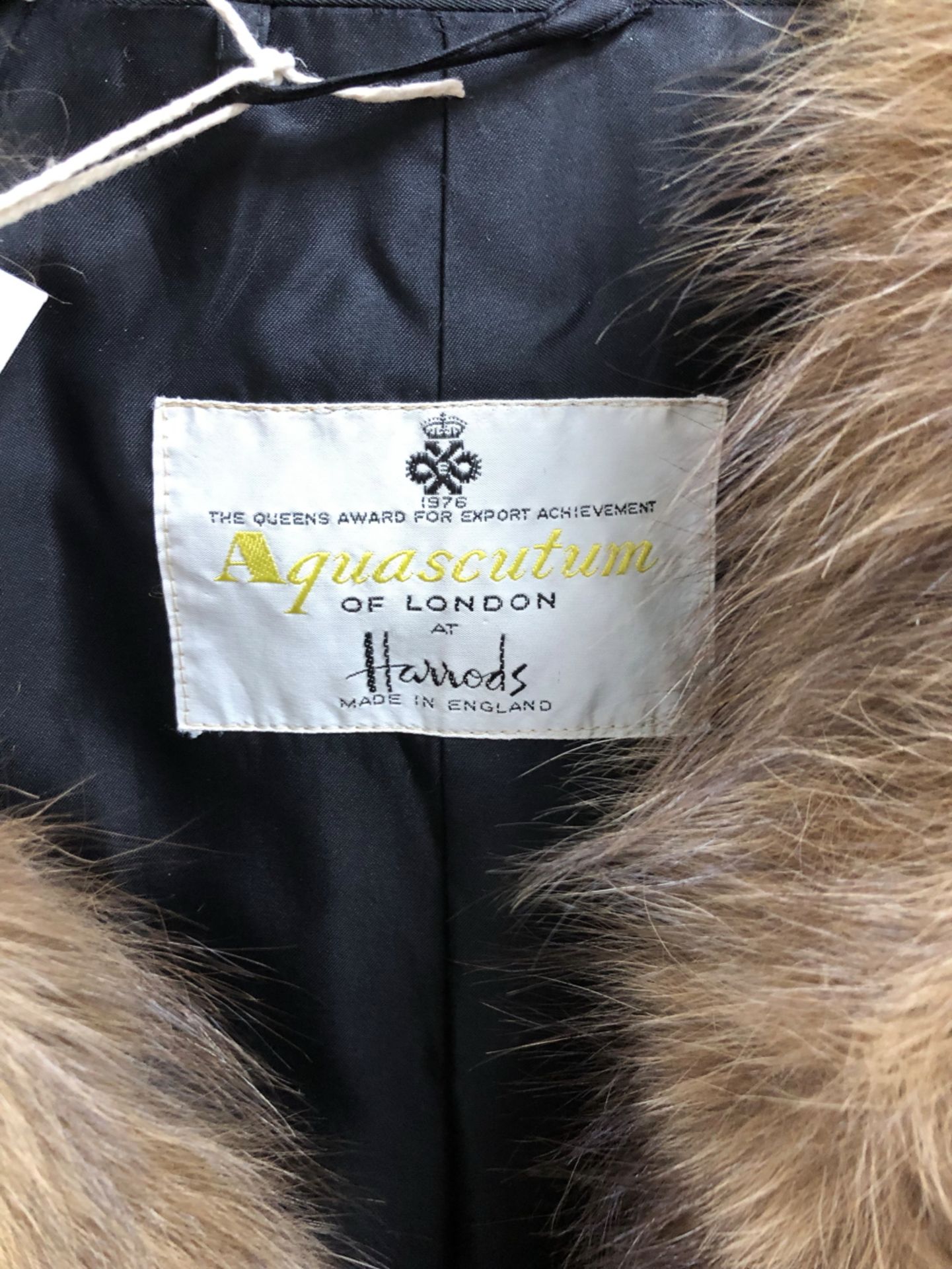 JACKET: A TRENCH STYLE FUR COLLARED BLACK BELTED COAT FOR AQUASCUTUM OF LONDON FOR HARRODS (AQUA - Image 2 of 6