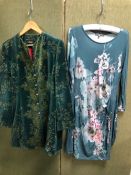 A LAURA ASHLEY GREEN JACKET WITH FLORAL DESIGN UK SIZE 12, TOGETHER WITH A LAURA ASHLEY FLORAL DRESS