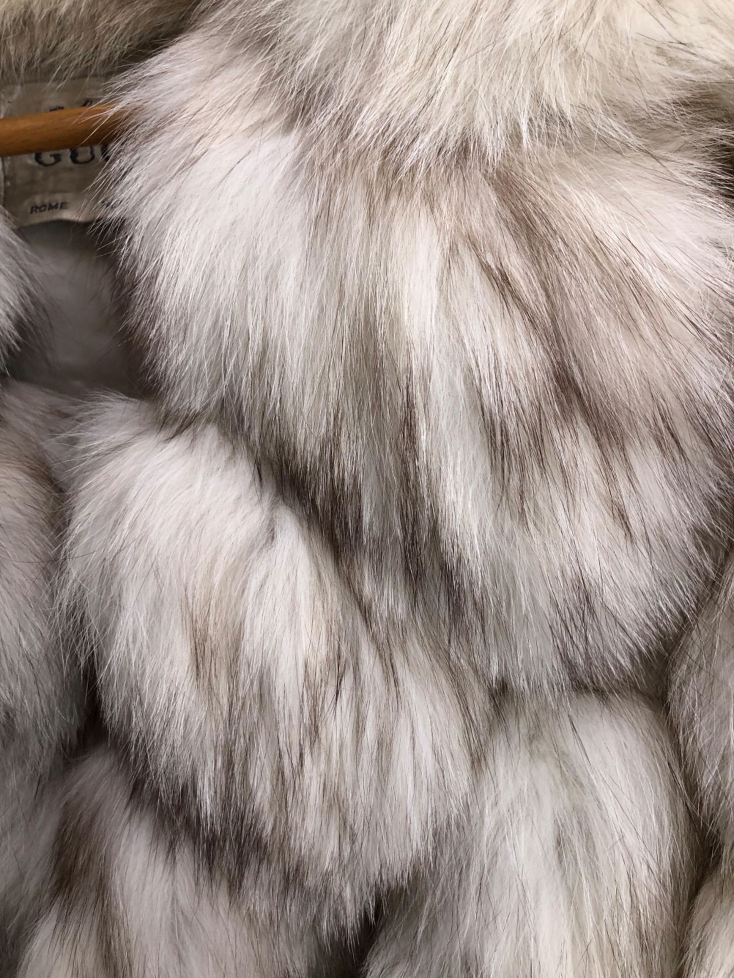 FUR COAT: EMILIO GUCCI, WHITE WITH HORIZONTAL GREY TINGED BANDS, WITH ZIPPED BAND TO ADJUST THE - Image 3 of 17