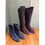 SHOES: A PAIR OF MIMO BLUE SUEDE ANKLE BOOTS SIZE 6, TOGETHER WITH A PAIR OF LAVORAZIONE ARTIGIANA