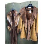 JACKETS: STRIWA 3/4 LENGTH FAWN COLOURED SHEEP SKIN JACKET WITH HOOD SIZE STATED EUR 36, TOGETHER