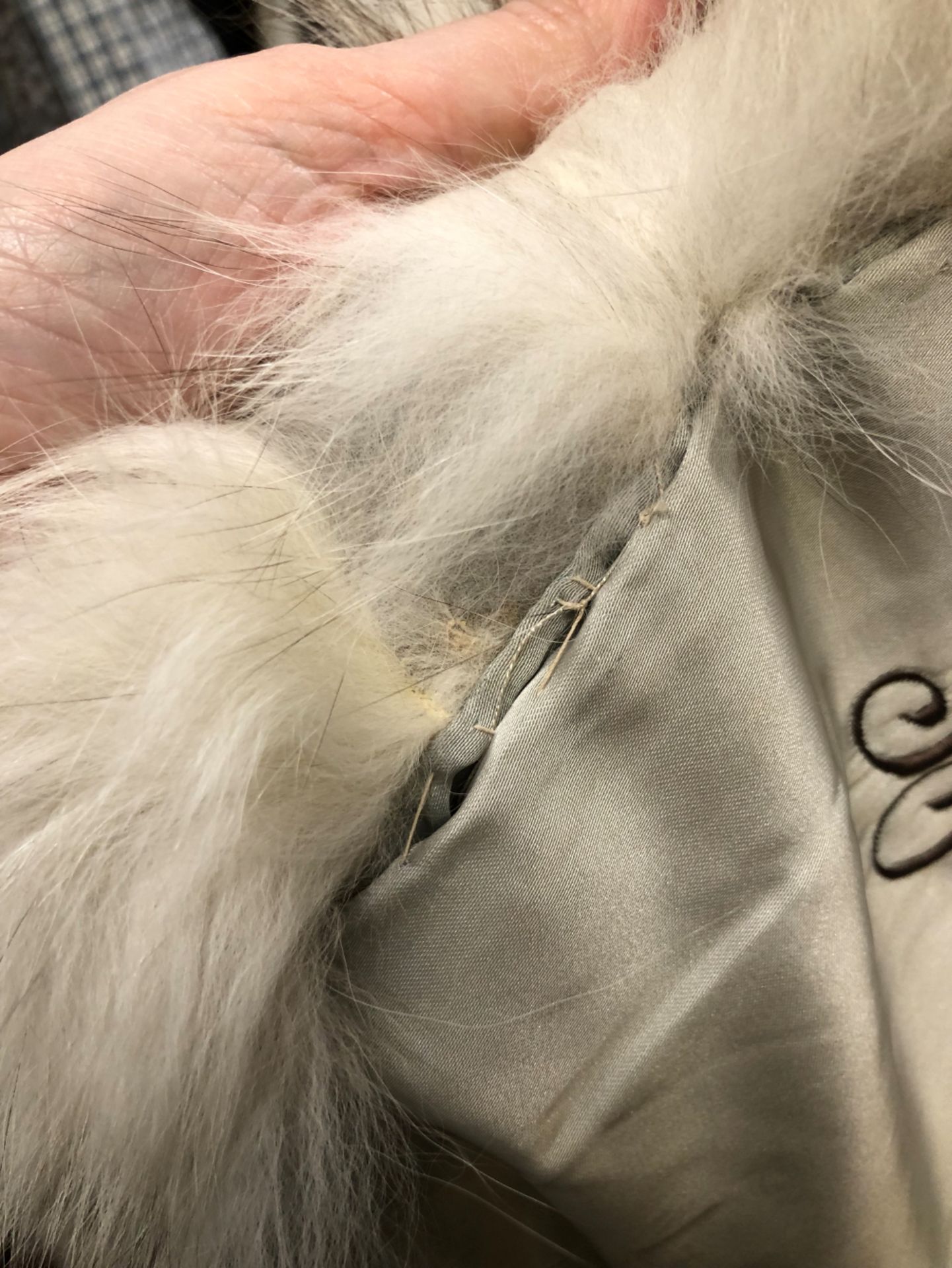 FUR COAT: EMILIO GUCCI, WHITE WITH HORIZONTAL GREY TINGED BANDS, WITH ZIPPED BAND TO ADJUST THE - Image 14 of 17