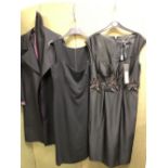 DRESS. A H... LONG BLACK COAT SIZE 14, TOGETHER WITH A JOHN CHARLES BLACK DRESS WITH SEQUIN DETAIL