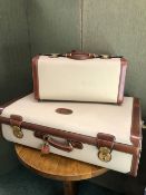 HARRODS VINTAGE MONOGRAM TAN AND BROWN SUITCASE AND TRAVEL BAG(2)