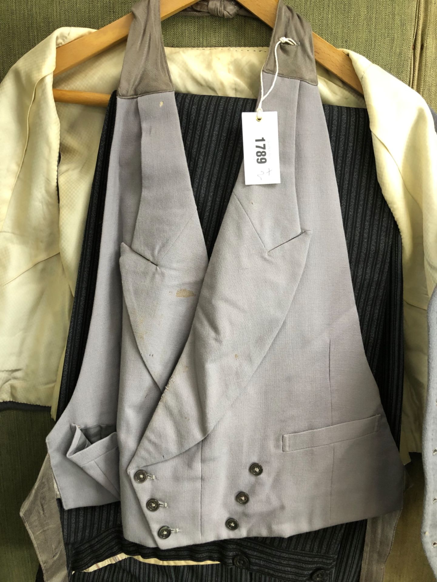 MORNING DRESS: A GREY WAISTCOAT, A GREY DICKIE AND STRIPED TROUSERS, WAIST 38 TOGETHER WITH - Image 9 of 16