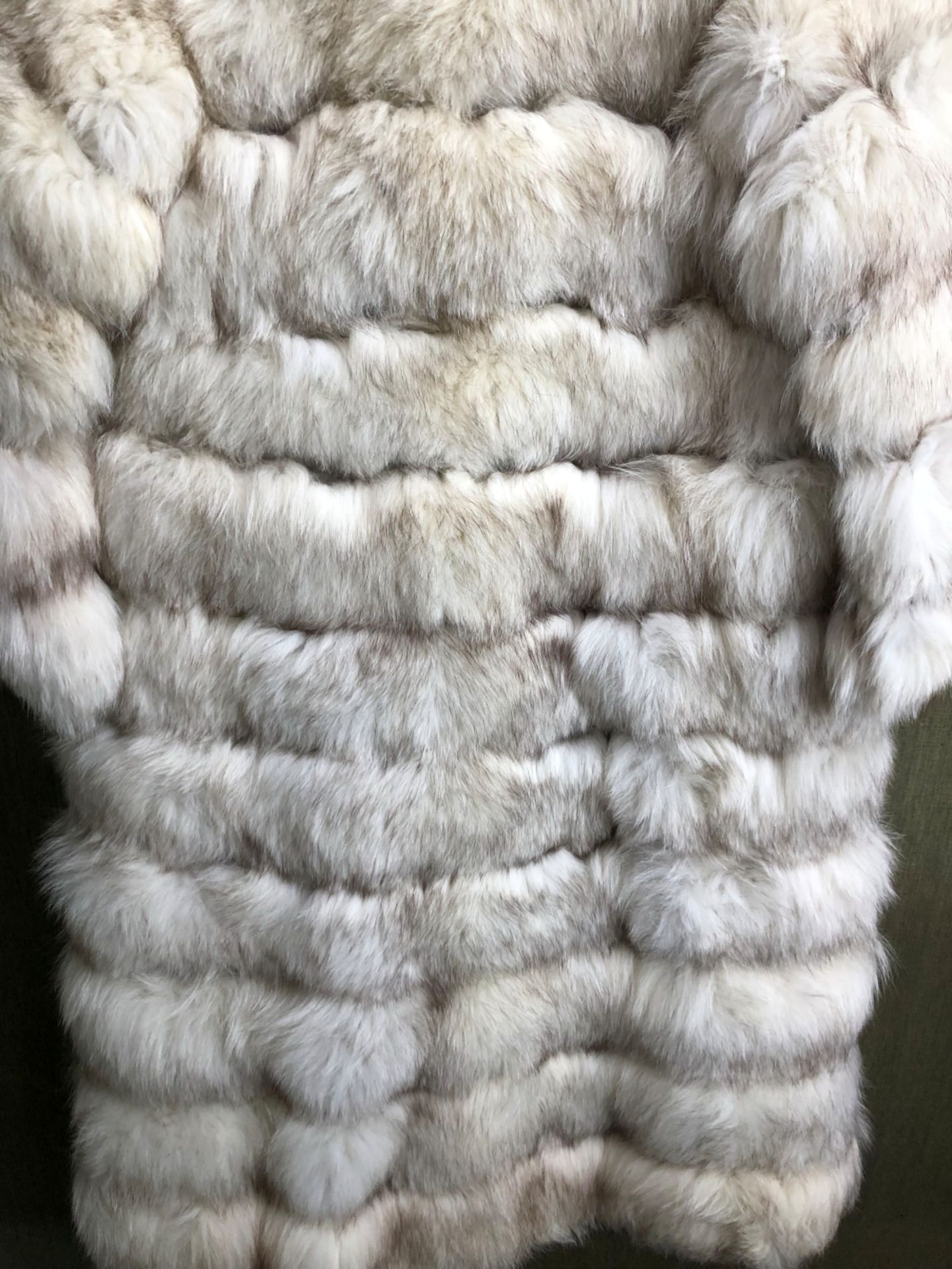 FUR COAT: EMILIO GUCCI, WHITE WITH HORIZONTAL GREY TINGED BANDS, WITH ZIPPED BAND TO ADJUST THE - Image 9 of 17