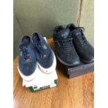 SHOES: A PAIR OF LACOSTE SUEDE PUMPS EUR 40 TOGETHER WITH A PAIR OF BLACK ECCO TRAINERS EU 38 '(2)
