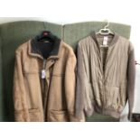 JACKETS: GREY FUR LINED SUEDE, ARMPIT TO ARMPIT 50cms, AND A SHEEPSKIN JACKET, ST MICHAEL, FAWN