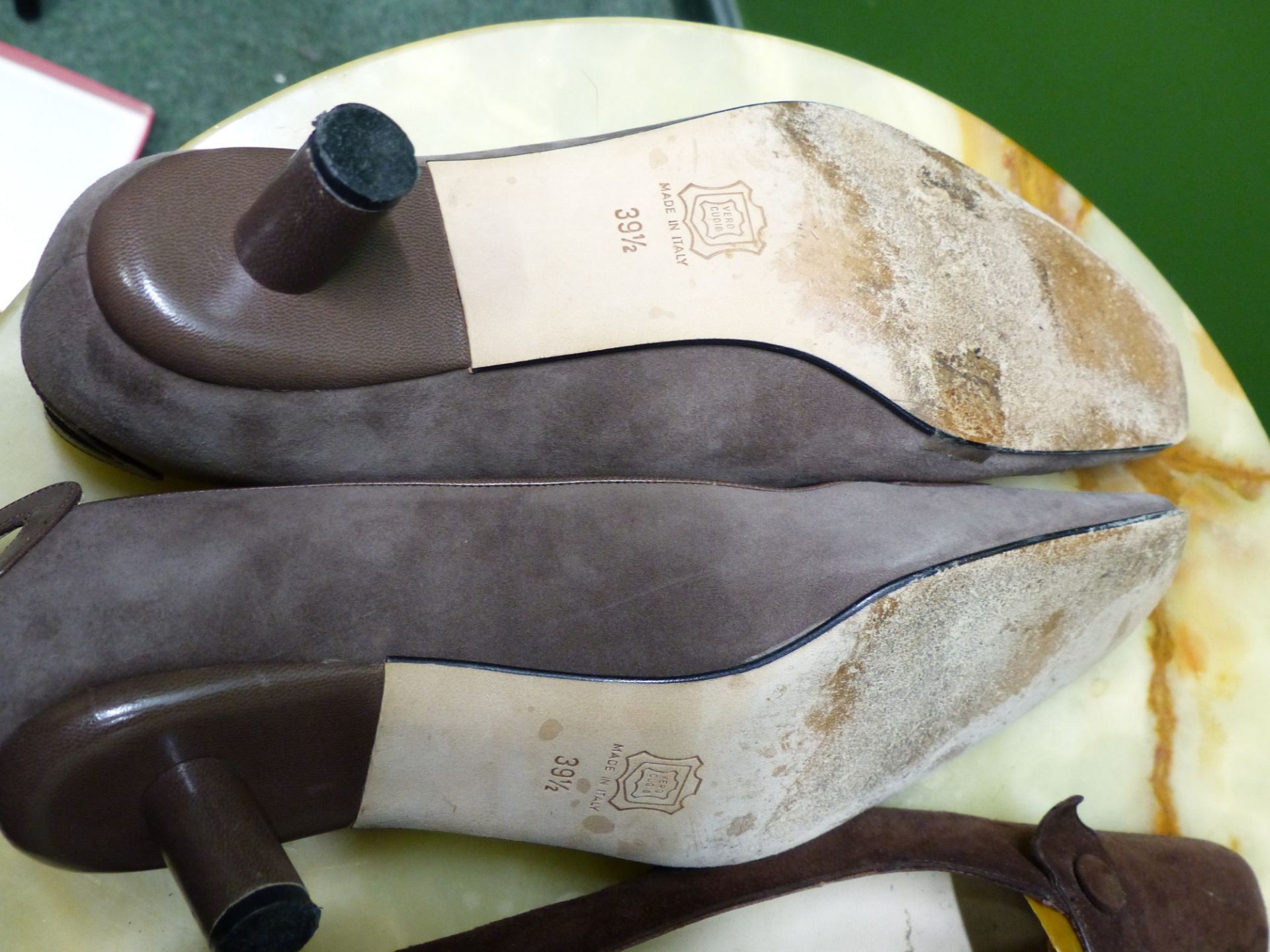 SHOES. TWO PAIRS OF JOSEPH AZAGURY LONDON.. SUEDE HEELED SHOES TAUPE SIZE EUR 39.5 AND SUEDE BROWN - Image 7 of 11