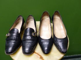 SHOES. TWO PAIRS TANINO CRISCI BLACK HEALS EUR SIZE 39. BLACK LOAFERS EUR SIZE 39.