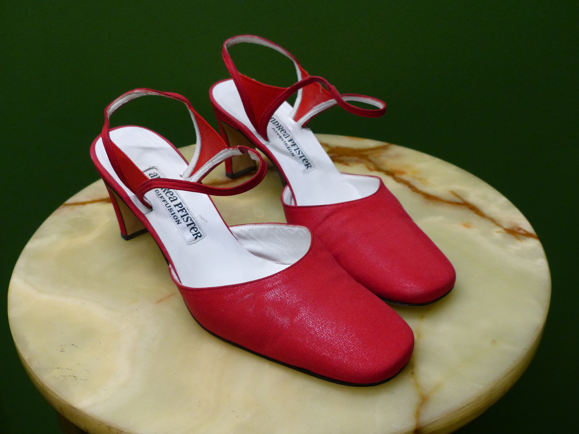 SHOES. ANDREA PFISTER, DIFFUSION ITALIAN RED COURT SHOES SIZE EUR 40, HEAL HEIGHT 7CM.