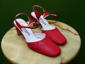 SHOES. ANDREA PFISTER, DIFFUSION ITALIAN RED COURT SHOES SIZE EUR 40, HEAL HEIGHT 7CM.