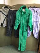 SKI WEAR. A HEAD BRANDED GREEN SKI SUIT, SIZE 38R, ELLESSE TROUSERS AND MATCHING TOP FRENCH SIZE