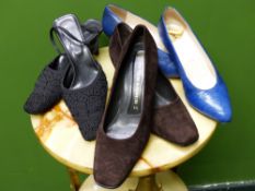 SHOES. FRATELL ROSSETTI BLUE CROC STYLE EUR SIZE 39.5, TOGETHER WITH PETER KAISER CAFE SUEDE UK SIZE