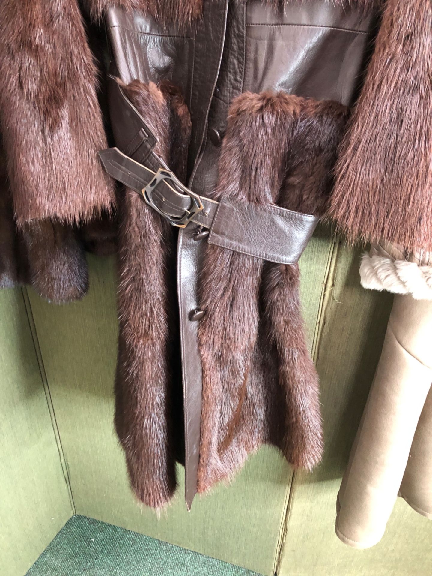 JACKET. A BROWN KESTILA TURKU FINLAND LEATHER FULL LENGTH COAT SIZE 12 WITH FAUX FUR LINING, - Image 3 of 15