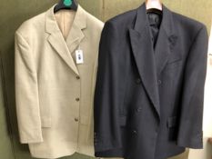 JACKET AND SUIT: BHS, PALE OATMEAL, CHEST 47", AND A GENTS DOUBLE BREASTED SUIT, MARKS AND