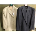 JACKET AND SUIT: BHS, PALE OATMEAL, CHEST 47", AND A GENTS DOUBLE BREASTED SUIT, MARKS AND