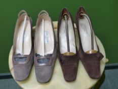 SHOES. TWO PAIRS OF JOSEPH AZAGURY LONDON.. SUEDE HEELED SHOES TAUPE SIZE EUR 39.5 AND SUEDE BROWN