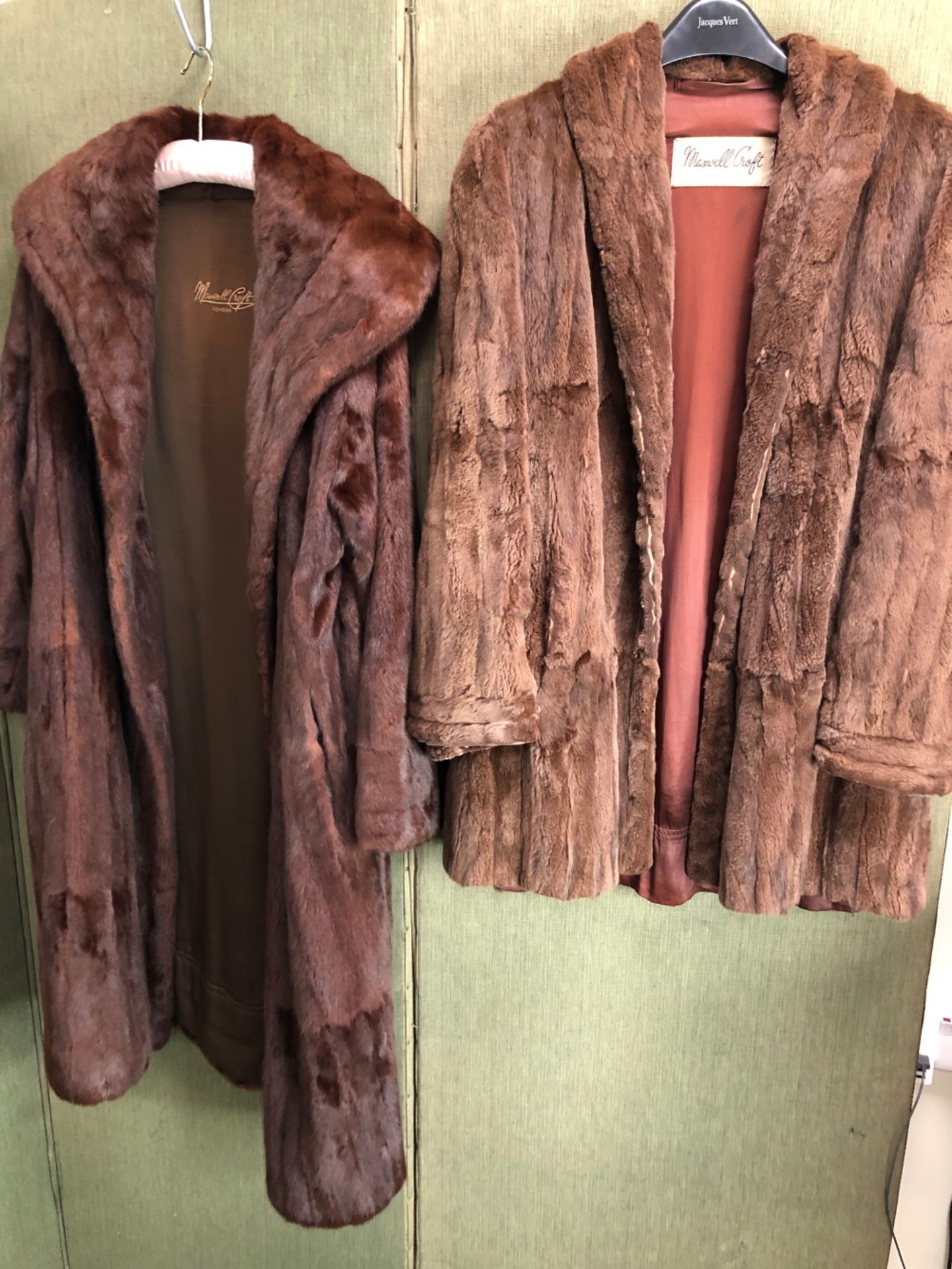 TWO MAXWELL CROFT LONDON LONG MINK COAT SHOULDER TO CUFF 63 cm SHOULDER TO HEM 109cm PIT TO PIT